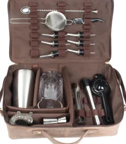 Barstuff Bartasche aus Leder, braun, Prime Bar - mit Barzubehör (Basic)