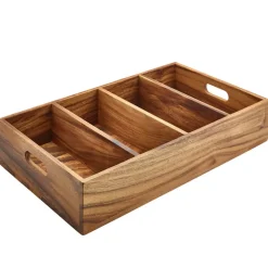 Barstuff Besteckkasten mit 4 Fächern, Akazienholz - 53x32,5x10cm (GN 1/1)