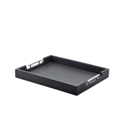 Barstuff Butler-Tablett mit Metallgriffen, Akazienholz schwarz - 50x39,5x6cm