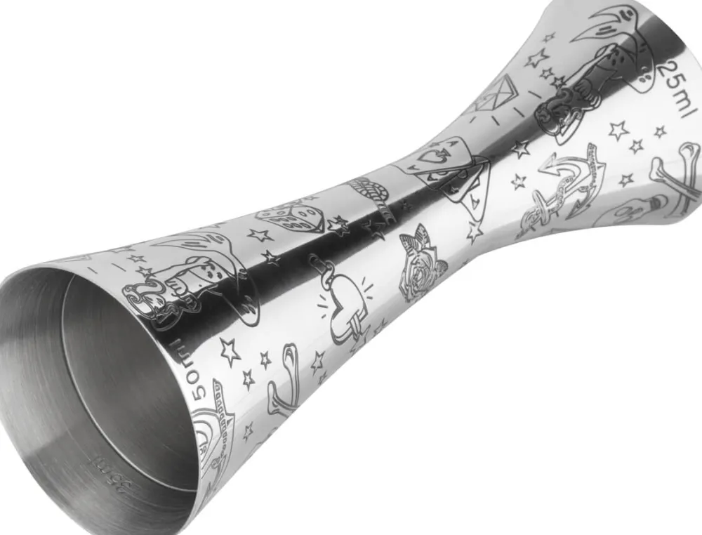 Barstuff Doppelmessbecher Aero Tattoo, Urban Bar - Edelstahl (25/50ml)