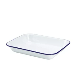 Barstuff Emaille-Auflaufform, weiß mit blauem Rand - 31 x 25 x 5cm