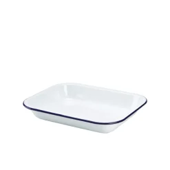 Barstuff Emaille-Auflaufform, weiß mit blauem Rand - 28 x 23 x 4,5 cm