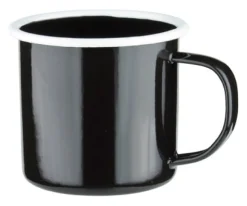 Barstuff Emaille-Becher mit Henkel, schwarz mit weißem Rand - 360ml