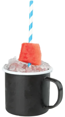 Barstuff Emaille-Becher mit Henkel, schwarz mit weißem Rand - 360ml