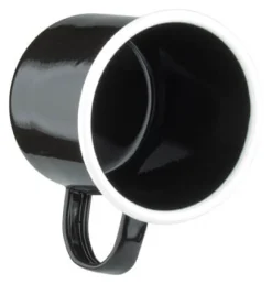Barstuff Emaille-Becher mit Henkel, schwarz mit weißem Rand - 360ml