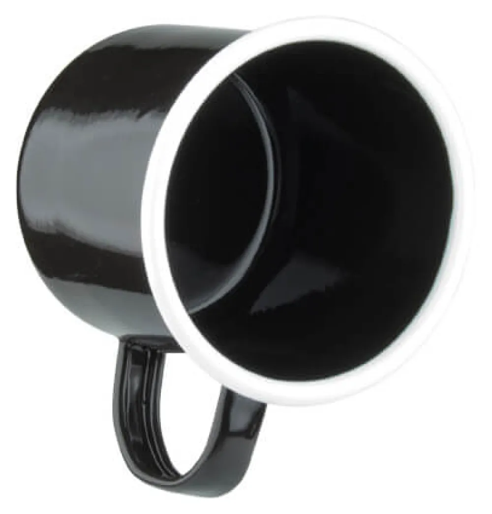 Barstuff Emaille-Becher mit Henkel, schwarz mit weißem Rand - 360ml