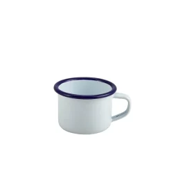 Barstuff Emaille-Becher mit Henkel, weiß mit blauem Rand - 120ml