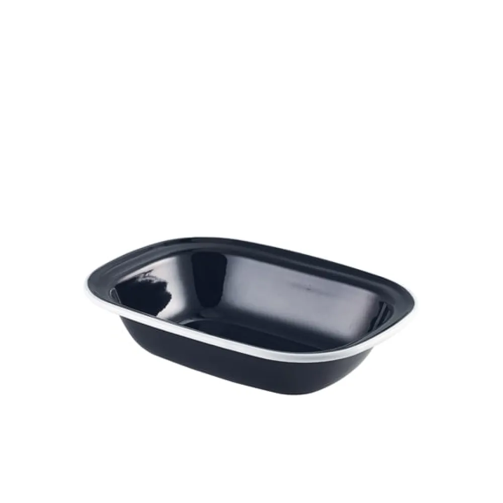 Barstuff Emaille-Schüssel rechteckig, schwarz mit weißem Rand - 20 x 15 x 4,5 cm (12 Stk.)