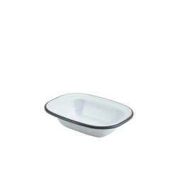 Barstuff Emaille-Schüssel rechteckig, weiß mit grauem Rand - 16 x 12 x 3,5 cm (12 Stk.)