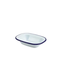 Barstuff Emaille-Schüssel rechteckig, weiß mit blauem Rand - 16x12cm (12 Stk.)