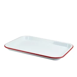 Barstuff Emaille-Serviertablett, weiß mit rotem Rand - 33,5x23,5x2,2cm