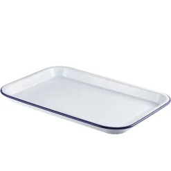 Barstuff Emaille-Serviertablett, weiß mit blauem Rand - 38,2x26,4x2,2cm