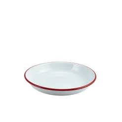 Barstuff Emaille-Teller tief / Pastateller, weiß mit rotem Rand - 20cm