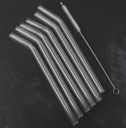 Barstuff Glastrinkhalme gebogen (10x200mm) - klar (6 Stk. + Bürste)