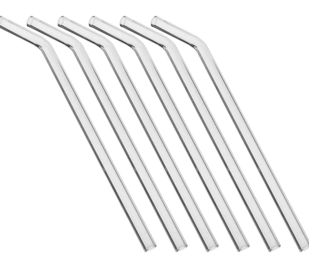 Barstuff Glastrinkhalme gebogen (10x230mm) - klar (6 Stk. + Bürste)