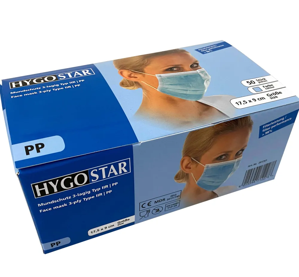 Barstuff Mundschutz / OP-Maske, 3-lagig, Typ IIR (98%), PP - blau (50 Stk.)