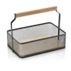 Barstuff Table Caddy / Metall Korb mit Holzgriff, 23,5x15,6x7,5cm - schwarz