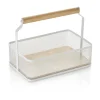 Barstuff Table Caddy / Metall Korb mit Holzgriff, 23,5x15,6x7,5cm - weiß