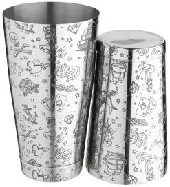 Barstuff Tin on Tin Shaker Tattoo, gewichtet, Urban Bar - Edelstahl (750ml)