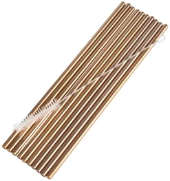 Barstuff Trinkhalme, Edelstahl (6x215mm), kupferfarben - 10 Stk.-Set mit Reinigungsbürste