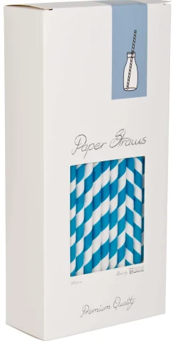 Barstuff Trinkhalme, Papier (8x255mm) - blau-weiß gestreift