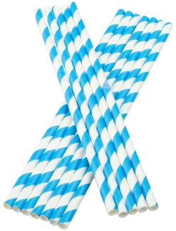 Barstuff Trinkhalme, Papier (6x195mm) - blau-weiß gestreift (100 Stk.)